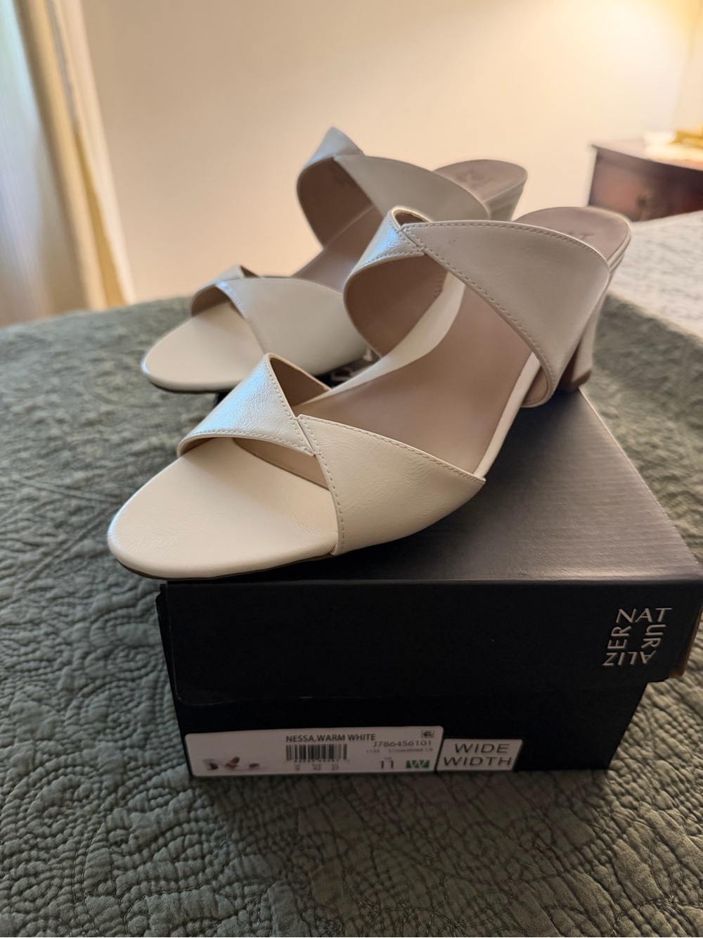 Naturalizer Warm White Crisscross Mid Heel Mules